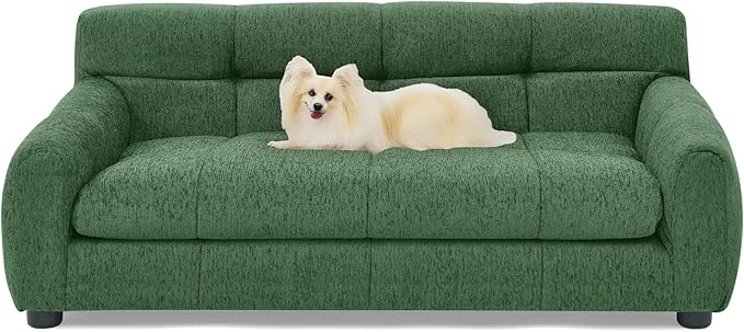 Soft and Comfortable Dog Couch Bed,Elevated Large Dog Sofa with Backrest and Armrestsmodern Rectangular pet Sofas,pet Furniture. Dry Cleanable Fabric Furniture for Medium and Large Dogs (Green)
