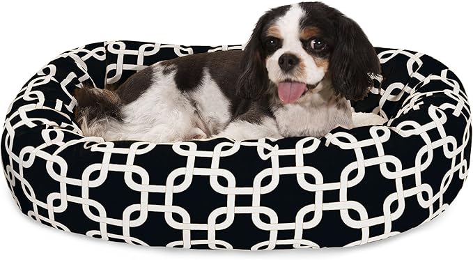 Majestic Pet 24 Inch Links Sherpa Calming Dog Bed Washable – Cozy Soft Round Dog Bed with Spine for Head Support - Fluffy Donut Dog Bed 24x19x7 (inch) – Round Pet Bed Small - BLACK