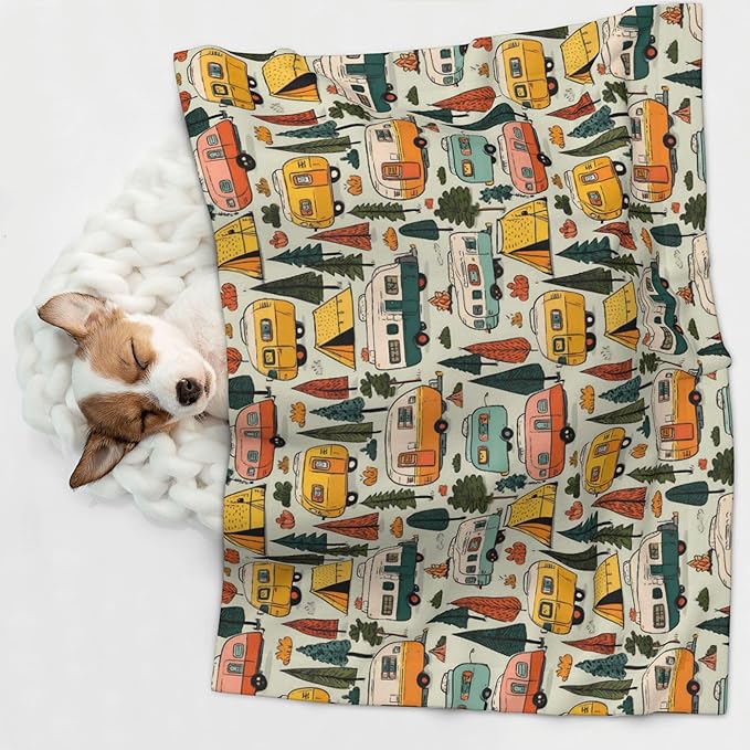 Waterproof Dog Blanket Soft Pet Blanket for Puppy Cat, Fleece Cat Throw Blankets for Furniture Bed Couch Sofa Reversible - Camping Caravan 3
