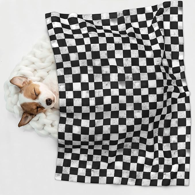 Waterproof Dog Blanket Soft Pet Blanket for Puppy Cat, Fleece Cat Throw Blankets for Furniture Bed Couch Sofa Reversible - Black and White Checkerboard 2