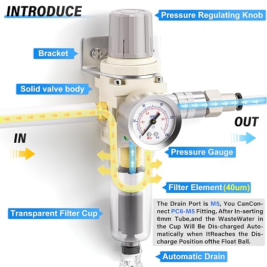 TAILONZ PNEUMATIC 1/4 Inch NPT Automatic Drain Air Filter Pressure Regulator