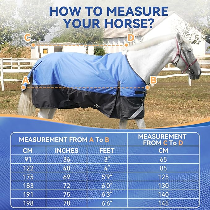 78” Winter Horse Blanket, 1200D Waterproof Poly Horse Turnout Blanket, Durable Tear-Resistant Thick Horse Blanket with Snuggit 220g Filling, Breathable Warmth Turnout Blankets for Horse