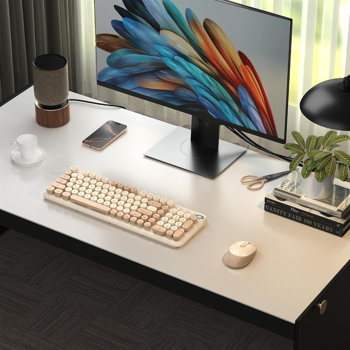 Colorful Wireless Keyboard and Mouse Combo (Milk Tea)