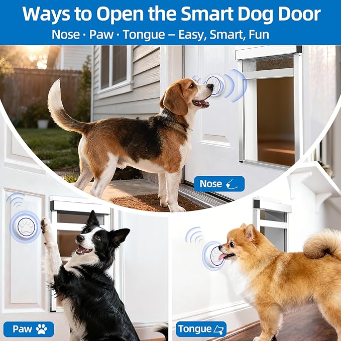 Automatic Dog Door with Doorbell Activation, 2-Flap Electronic Smart Pet Door with Anti-Pinch, No Collar Needed, Aluminum Lockable Weatherproof Telescoping Tunnel for Pets Up to 12 LB- S