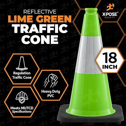 Xpose Safety 18" Lime Traffic Cones 6" Reflective Collar - Bulk Full Pallet 928 Pack - Premium PVC Safety Cone for Parking, Caution, Construction, Road Crews, Emergency Vehicle - DOT Approved