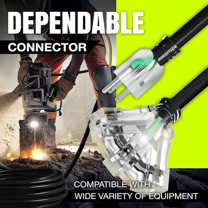 6ft Outdoor/Indoor Extension Cord 3-Outlet 12/3 Gauge Extra Heavy Duty ETL Listed, 3 Prong SJTW, Waterproof, Flexible Cold-Resistant Long Power Cord,15A 125V 1875W, Black by LifeSupplyUSA