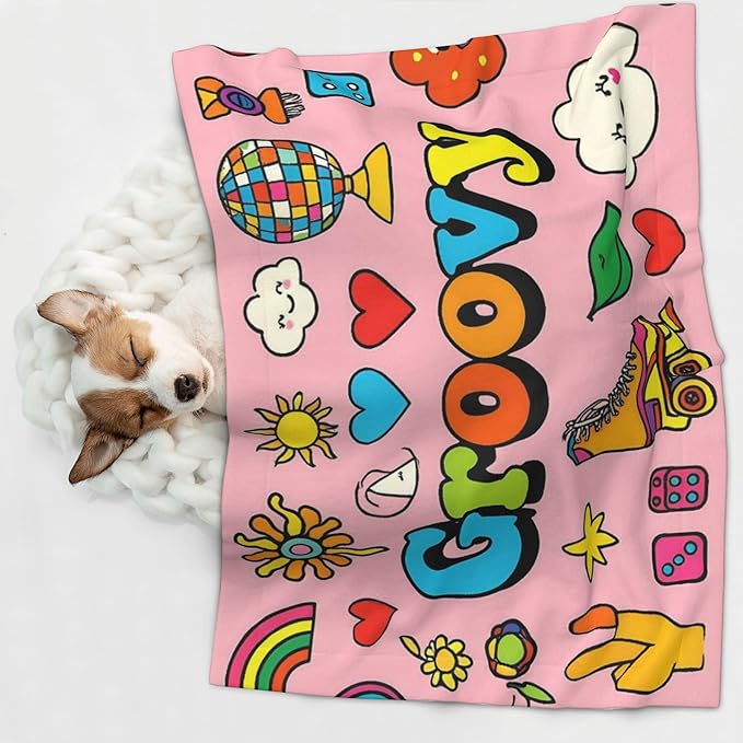 Waterproof Dog Blanket Soft Pet Blanket for Puppy Cat, Fleece Cat Throw Blankets for Furniture Bed Couch Sofa Reversible - Retro 70s Hippie