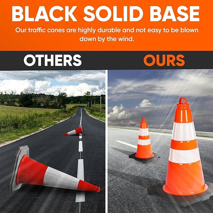 Pyle 18" PVC Traffic Cones, 12-Pack Safety Cones for Parking, Construction, Roadwork, & Sports Training, High-Visibility Orange, Durable, Stackable Design, Heavy-Duty Base for Stability in All Weather