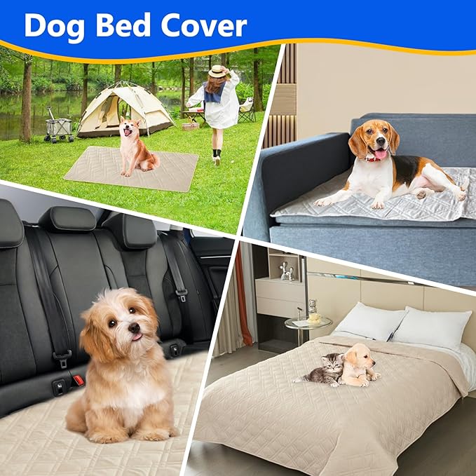 Dog Bed Cover, 100% Waterproof & Anti-Slip Pet Blanket Sofa Mat, Reusable Washable Geometric Embroidery Mattress, Camping Pad for Dogs/Cats (30x70 inch, Beige)