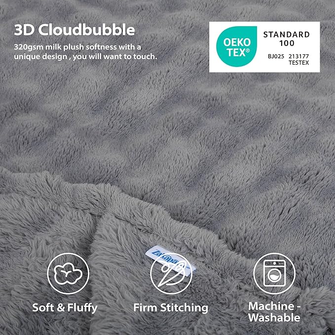 Dog Blankets Washable Pet Blanket - Fluffy Fuzzy Cat Puppy Blanket with Premium 300GSM 3D Fleece Bubble for Pet Kitten Doggy, Grey, 25x35IN