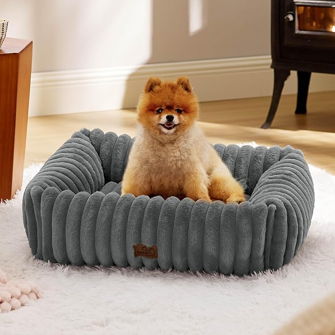 Bedsure Cute Dog Bed for Small Medium Dogs 25x21x7inches Waterproof Dog Blankets for Small Dogs 25"x35" Warm Grey