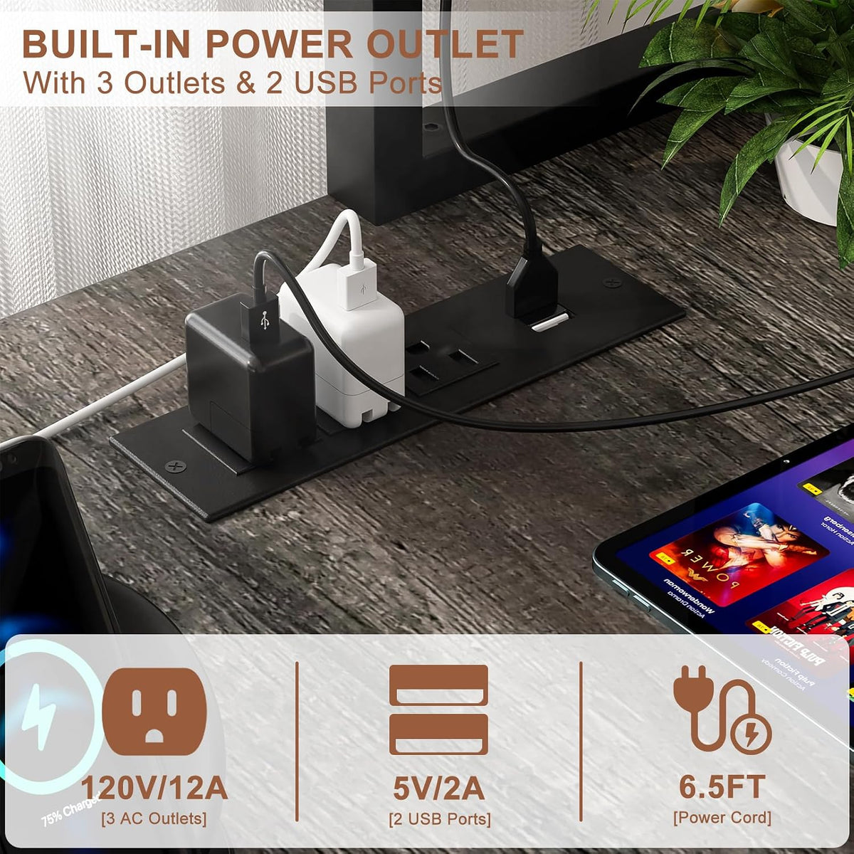 Aheaplus 59" L Shaped Desk Gaming Desk with LED Light & Power Outlet