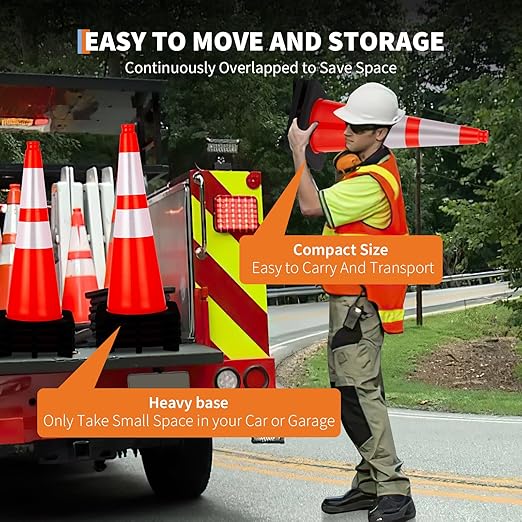 Traffic Cones 28", ExploreHorizon 8 PCS Safety Cones, PVC Orange Safety Road Parking Cones with 2 Reflective Collars,Hazard Construction Cones for Home Traffic Parking