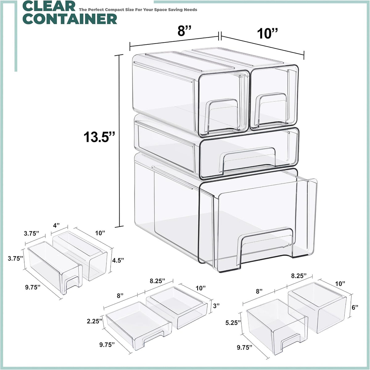 Sorbus Clear Stackable Storage Drawers (1 Large + 1 Medium + 2 Small)