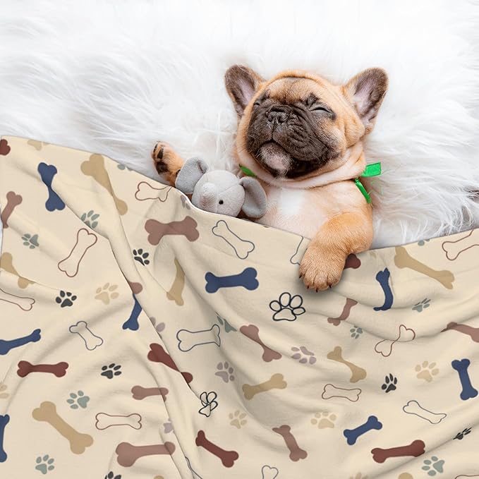 Dog Blanket for Couch - Cute Bones Paws Throw Blanket 23x16 Pet Blanket for Dogs Cats