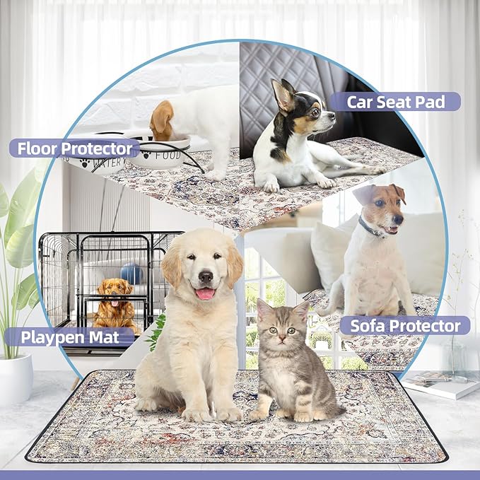 Washable Pee Pad for Dogs Extra Large, 72" x 72" Reusable Puppy Pads Waterproof Dog Rugs, Super Absorbent, Leakproof, Dog Crate Pad, Playpen Mat, Whelping Pads, Vintage Medallion