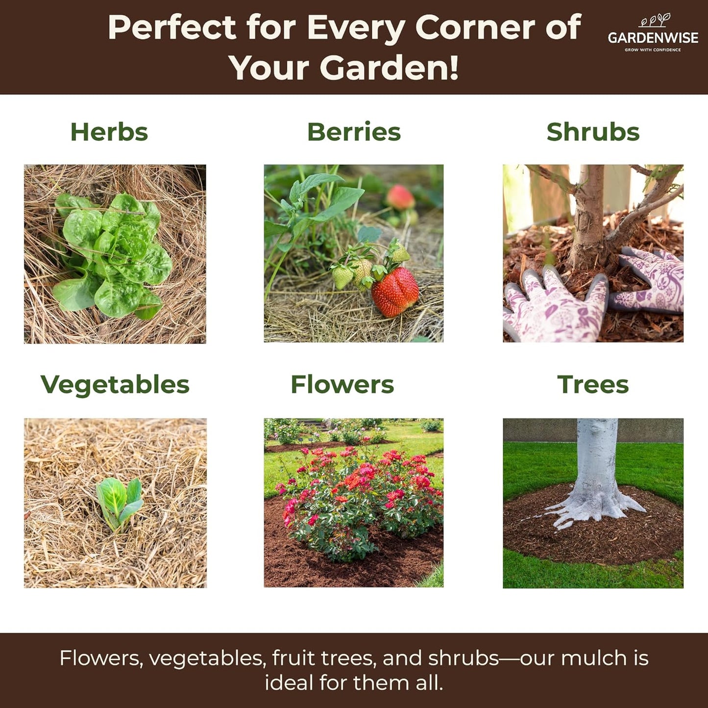 Premium Organic Wood Mulch for Gardens, Landscaping, Potted Plants, and Vegetable Gardens (0.2 CF - 4.8 L - 5 QTS)