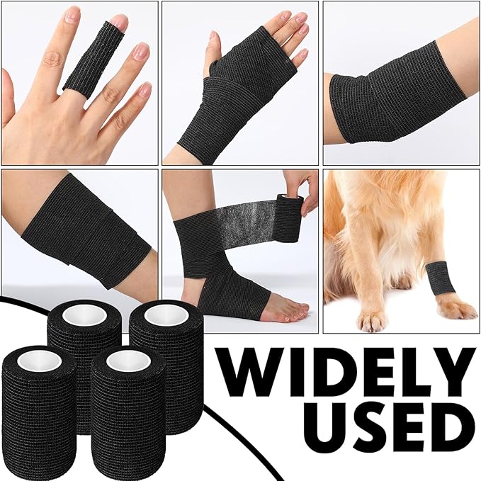 Treela 36 Pcs Self Adherent Bandage 3" X 5 Yard Wrap Breathable Cohesive Bandage Elastic Adhesive Tape for Stretch Athletic Sports Wrist Ankle(Black)
