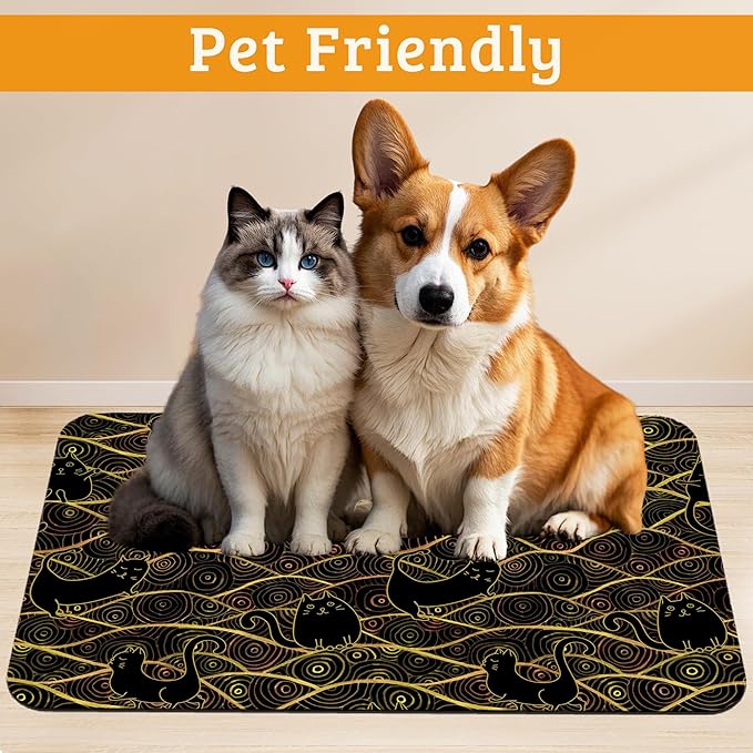 Japanese Cats Feeding Mat,Absorbent Quick-Dry Cat Dog Food and Water Bowl Mats,Non-Slip Rubber Backing Mat,Cat Dog Accessories Supplies 12" x 20"