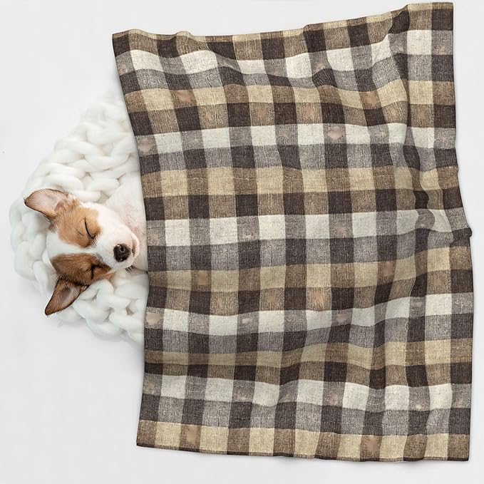 Waterproof Dog Blanket Soft Pet Blanket for Puppy Cat, Fleece Cat Throw Blankets for Furniture Bed Couch Sofa Reversible - Brown Gingham 4
