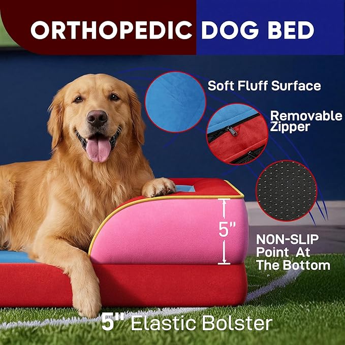 Comfort Expression Orthopedic Dog Bed for Extra Large Dogs 42x30 Inch, Waterproof Egg Crate Foam XL Pet Bed with Removable Bolsters, Dog Couch with Washable Cover & Non-Slip Bottom, Los Angeles