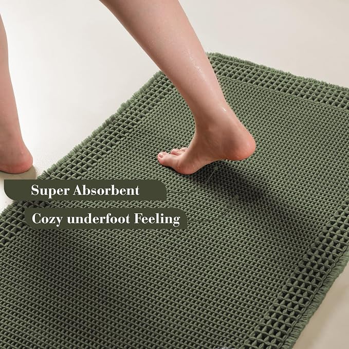 RESARE Waffle Bath Mat for Bathroom, Super Absorbent Bathroom Rugs Non Slip