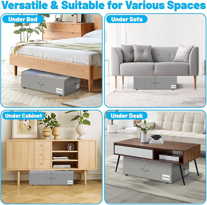 Under Bed Storage with Wheels, Quick Assembly Underbed Shoe Storage Containers