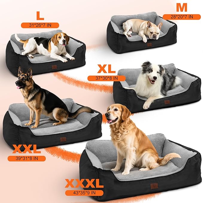 Dog Beds Large Sized Dogs, Dog Beds for Extra Large Dogs, Bolsters Pets Beds with Non-Slip Bottom, 37”x30”x8”, Black