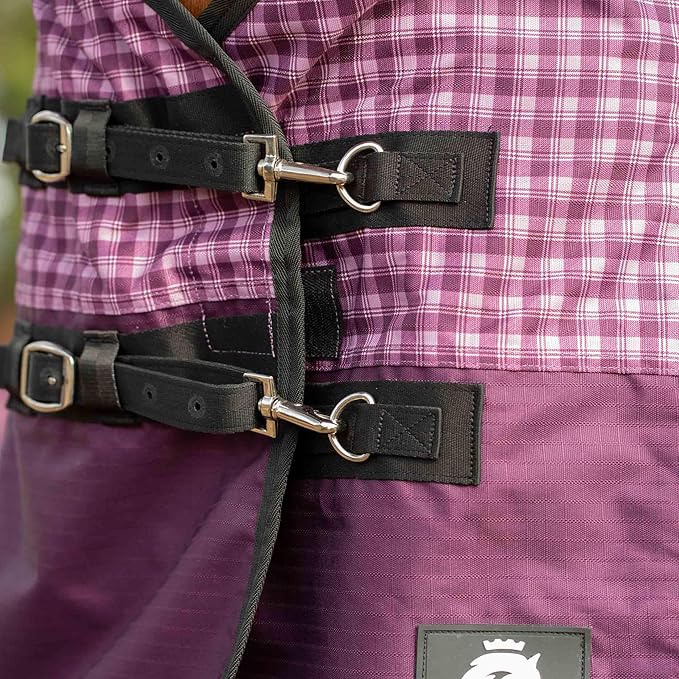 Equinavia Norse Lightweight 100g Fill Horse Rain Blanket | Waterproof Turnout Sheet - Black - 66 in - Plum Wine/Orchid Haze - 69 in