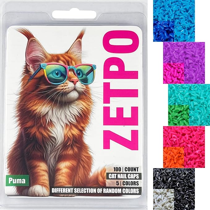 zetpo Cat Nail Caps | Cat Claw Covers | with Adhesives and Applicators (XS, 5X Solid Random Colors | 100 pcs)