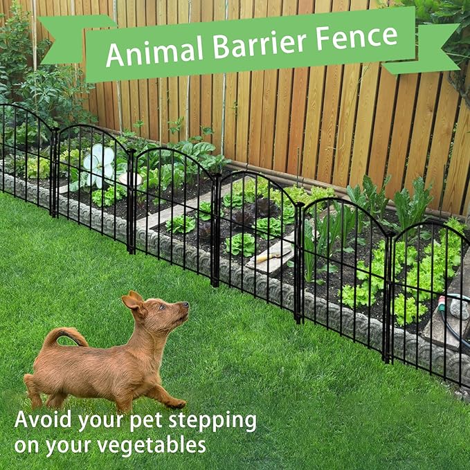 Decorative Garden Fence 17in x10ft, 10 Pack Rustproof Metal No Dig Fence Animal Barrier for Dog, Arched Flower Bed Edging Ornamental Wire Border Panel Fencing for Yard Patio Outdoor Decor