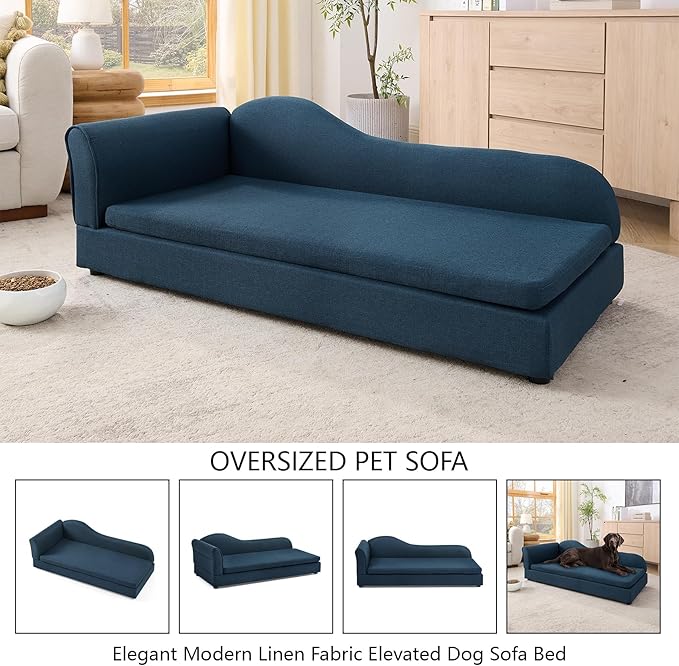 Oversized Pet Sofa Bed for Large Dogs, 55 Inch Modern Dog Couch with Orthopedic Memory Foam, Sturdy Furniture Style Pet Bed with Weight Capacity 220 lbs, (Blue-1)