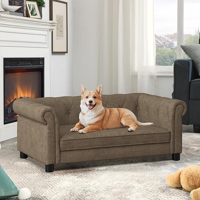 Dog Couch for Large Dogs, Elevated Durable Pet Sofa Bed, 24" W Comfortable Modern and Stylish Dog Sofa Couch with Dry Cleanable Fabric, Furniture for Medium & Large Breed (Brown)
