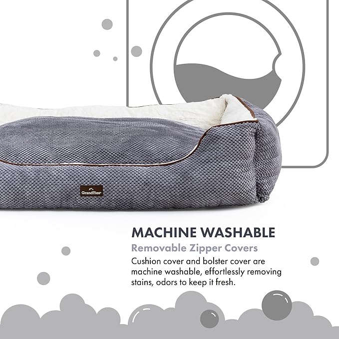 GrandTies Fluffy Dog Beds for Small Medium Large Dogs & Cats, Machine Washable Dog Bed, Rectangle Breathable Soft Calming Sleeping Warming Pet Beds with Waterproof & Non-Slip Bottom (XL 40" Moonlight)