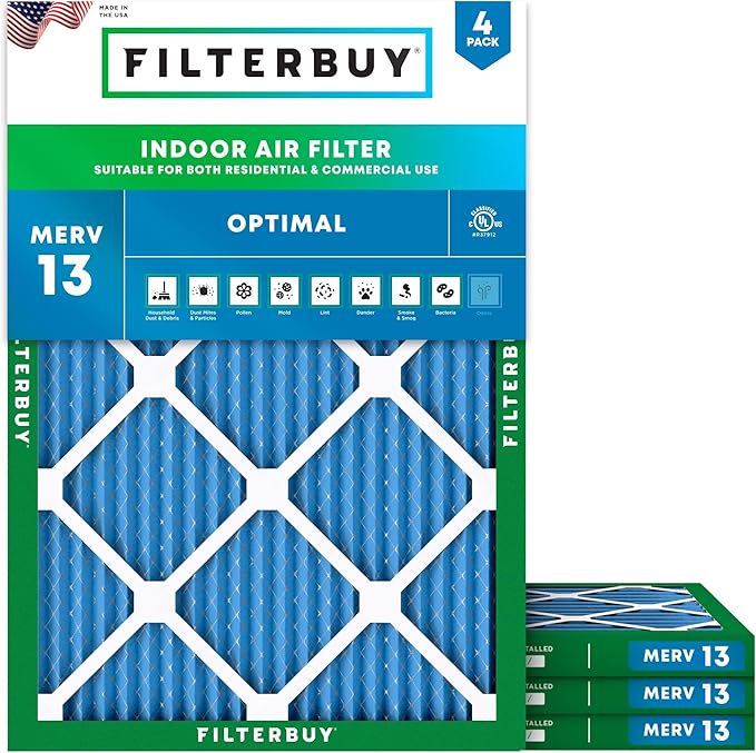 Filterbuy 17.5x21x1 Air Filter MERV 13 Optimal Smoke & Allergy Defense