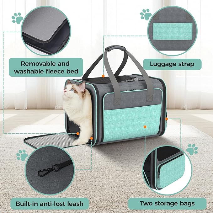 Cat Carrier for Airline Approved: Soft-Sided Cat Carrier Expandable for Small Dogs up to 15LBS - Pet Travel Bag for TSA Approved - Breathable for Airplane Camping Outdoor