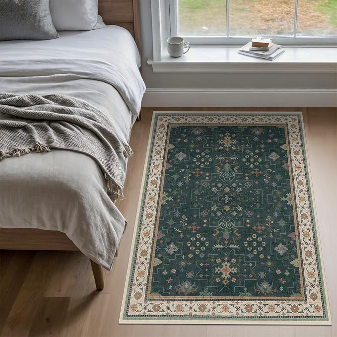 Dark Green Oushak 3x6 Kitchen Rug