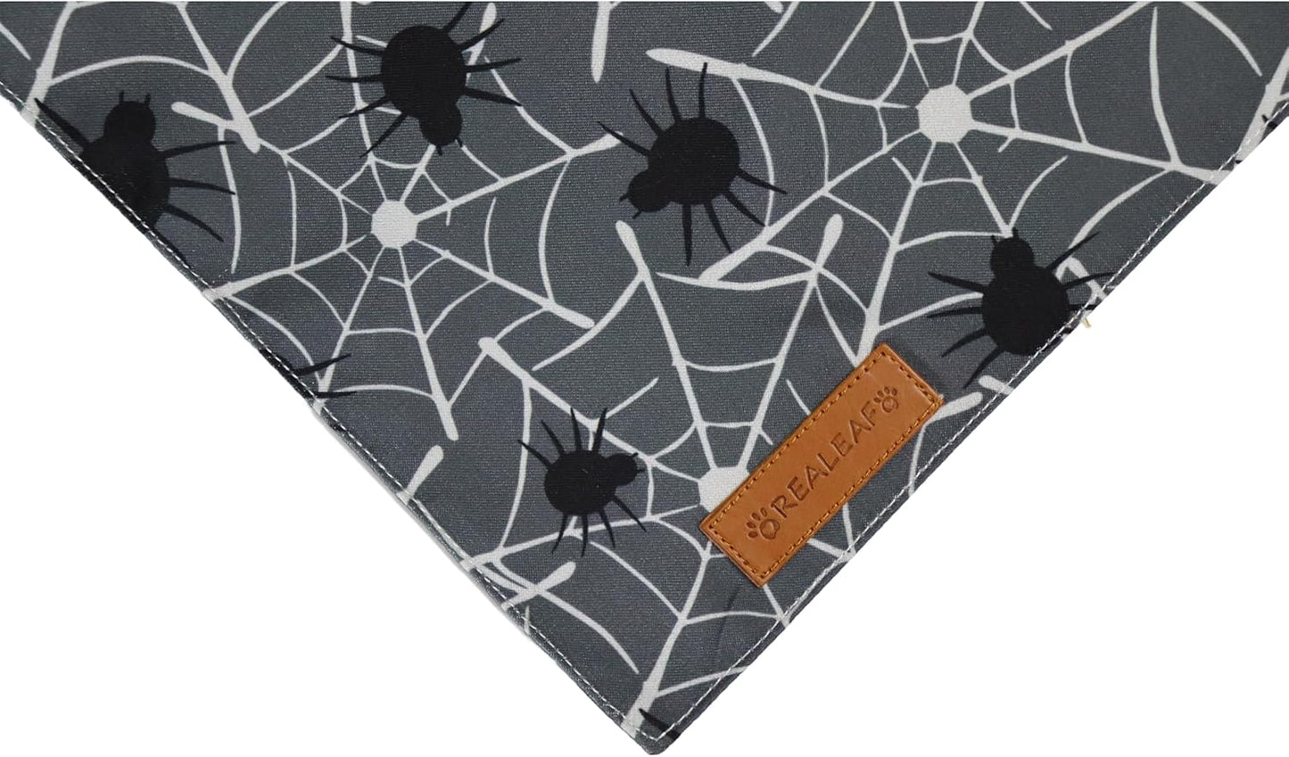 Realeaf Halloween Dog Bandanas 2 Pack, Reversible Orange Gray Pet Scarf for Boy and Girl, Premium Durable Fabric, Holiday Bandana for Small Medium Dogs (Halloween, Small)
