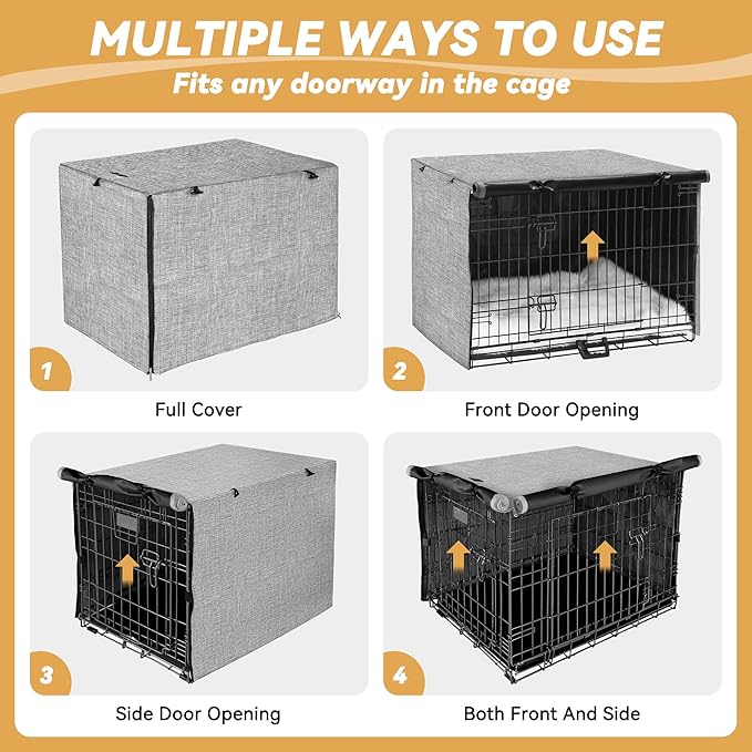 Dog Crate Cover - Double Door Waterproof Pet Kennel Cover, Durable 600D Polyester Protective Cage Cover for 24 Inch Dog Crate - Grey