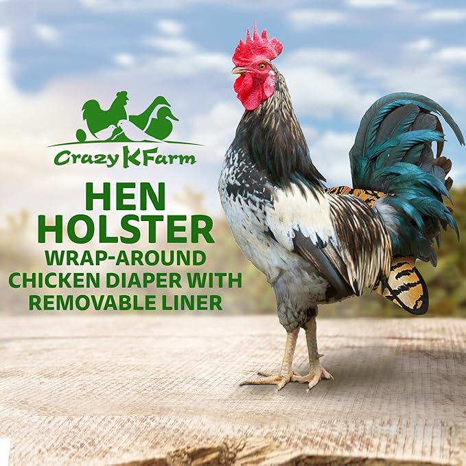 Hen Holster Wrap-Around Bird Diaper & Harness for Hens, Roosters, Ducks, Geese - with Removable Vinyl Liner, Adjustable Fit for Outdoor Adventures & Indoor Use - Easy to wear - Large, Tiger