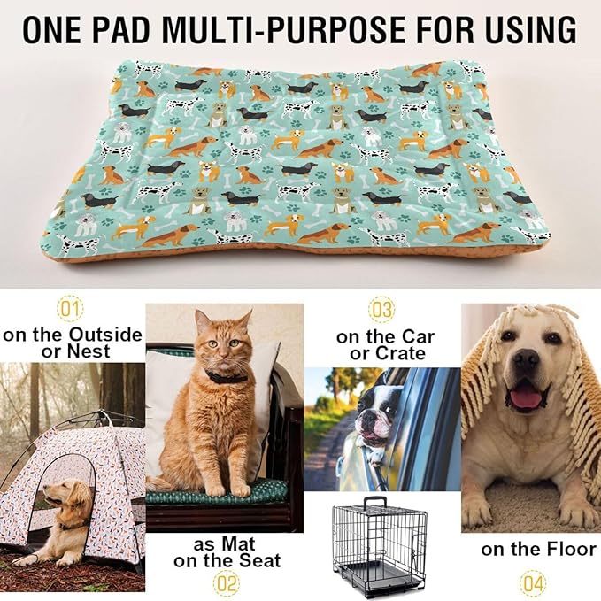 Pet Bed Cute Dogs Bones Paws Dog Bed Mat Absorbing Non Slip Pad Pet Sleeping Mat for Small, Medium, and Large Dogs Puppy Cat 36 in x 24 in
