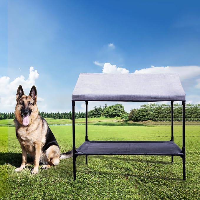 Elevated Dog Bed with Canopy, Outdoor Dog Bed with Removable Shade Tent for Small Medium Dogs, Breathable, Easy to Clean(36" x 25")