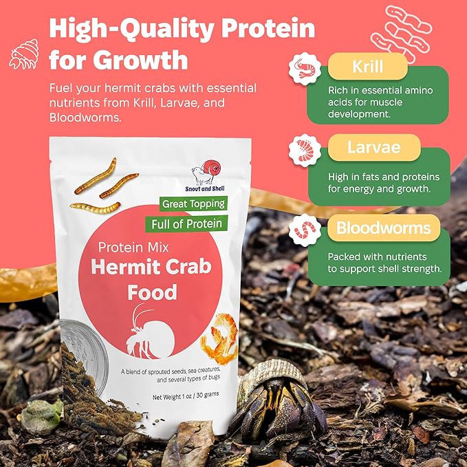 Protein Mix Hermit Crab Food – Insects, Krill & Sprouted Grains – Great as Topper – 56g – Snout and Shell