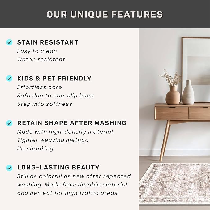2x4 Boho Runner Rug, Neutral Farmhouse Entryway Rugs, Small Throw Runners