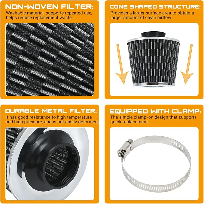 PTNHZ Universal Carbon Fiber 2.5" 63mm High Flow Cold Air Intake Cone Air