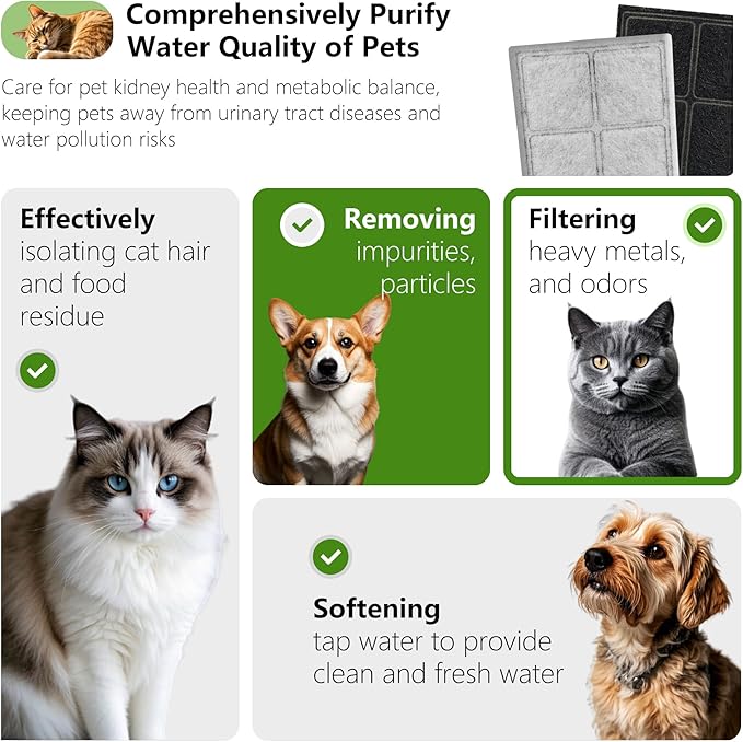 Cat Water Fountain Replacement Carbon Filters Compatible with PetSafe Drinkwell Platinum Pet Fountain, Premium Pet Water Fountain Filter (BLACK, 6 PACK)