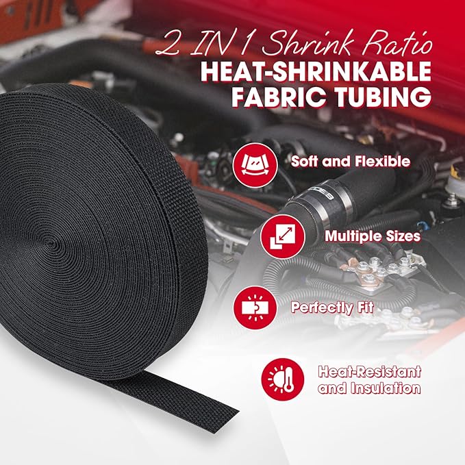 2 in 1 Heat Shrink Braided Sleeving Fabric Tubing-Ideal fit Irregular Shape Hose/Cable/Wire (3/8"(10mm), 80FT)
