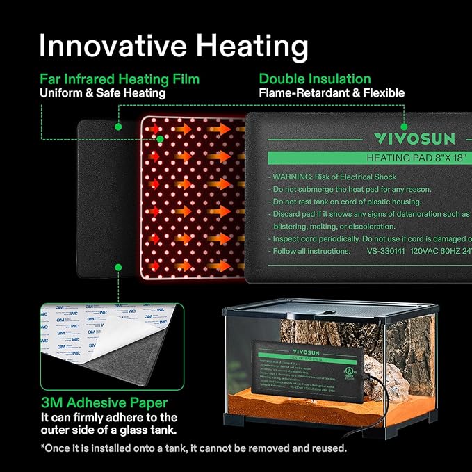 VIVOSUN Reptile Heating Pad 8x18 Inch with Thermostat Combo Under Tank Terrarium Heating Mat for Turtles, Lizards, Frogs, and Other Reptiles