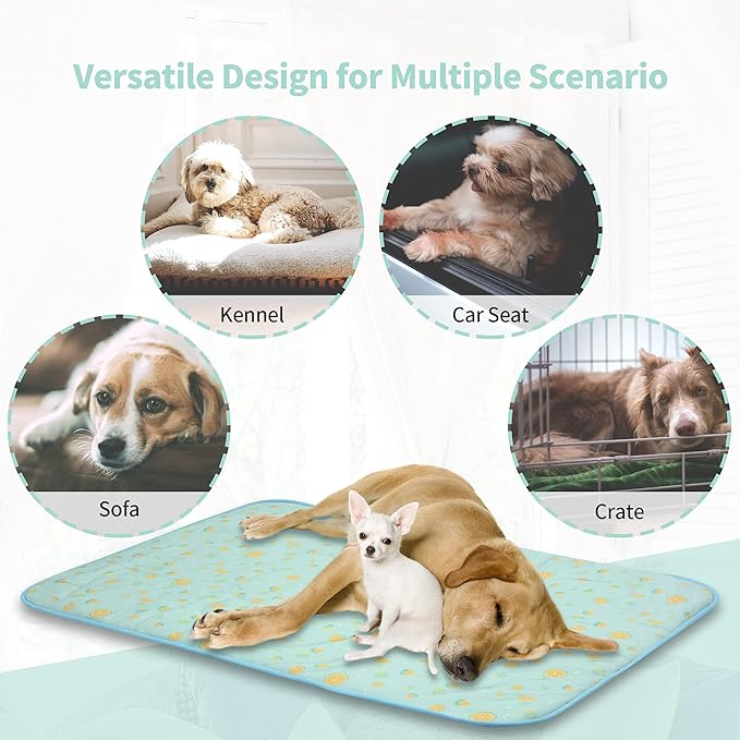 NWK Pet Cooling Mat for Large Dogs -Q-Max>0.345 Ice Silk Cooling Mat for Dogs & Cats Portable & Washable Pet Cooling Blanket, Car Seats, Beds for Summer (Green Leaf, 39'' X 27'' X 0.3'')