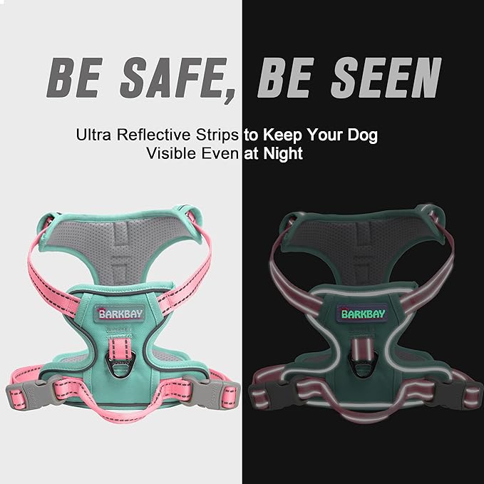 BARKBAY No Pull Dog Harness Front Clip Heavy Duty Reflective Easy Control Handle for Large Dog Walking(Cool Mint & Baby Pink,XL)